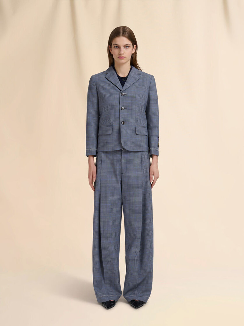 Marni BLUE WOOL CROPPED JACKET WITH PRINCE OF WALES CHECK outlook
