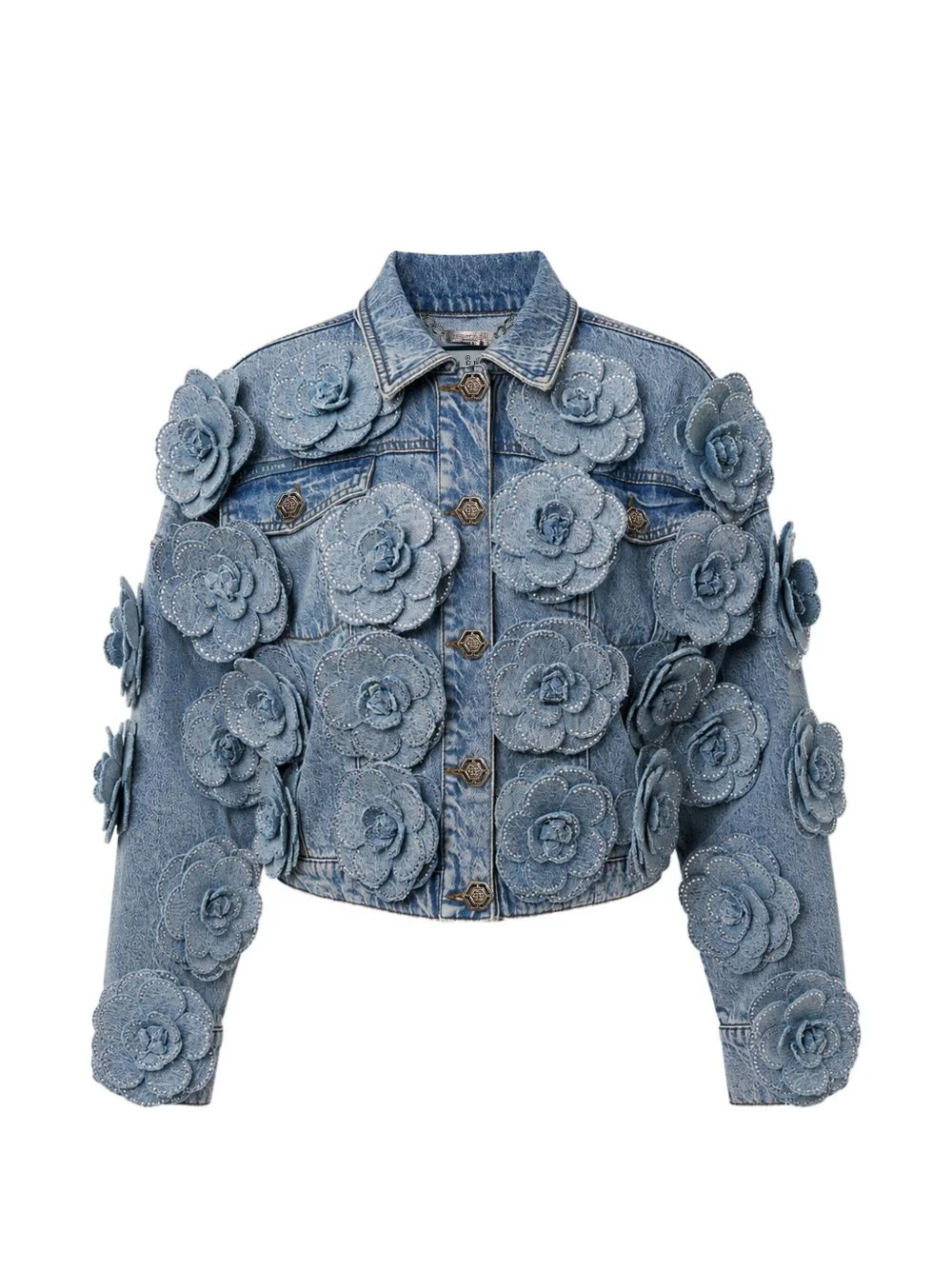 cropped denim jacket all-over roses - 1