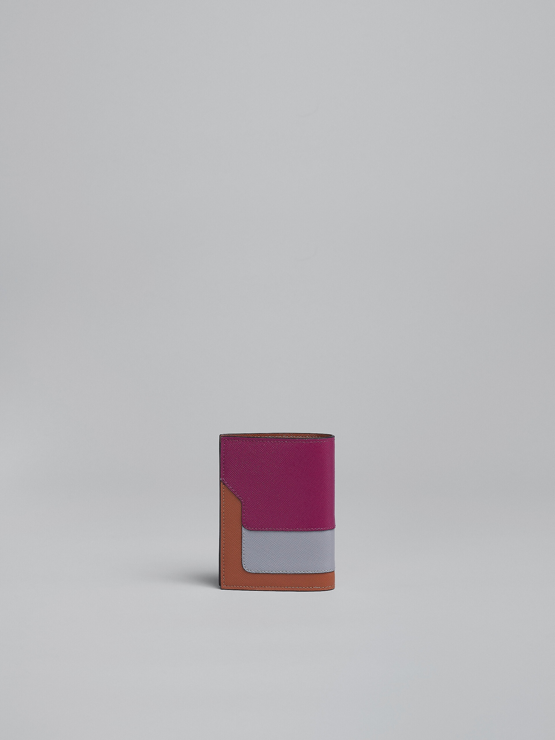 PURPLE GREY AND BROWN SAFFIANO LEATHER BI-FOLD WALLET - 3