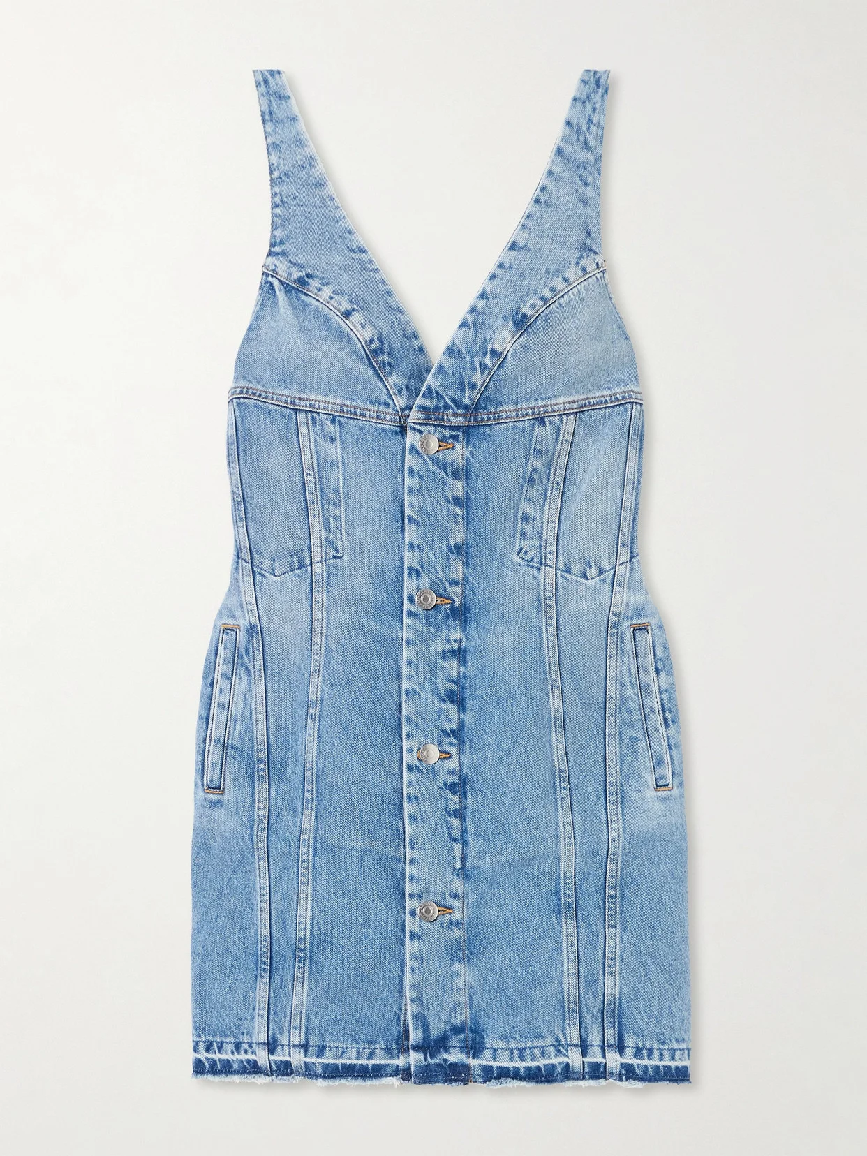 Frayed Paneled Organic Denim Mini Dress - 1