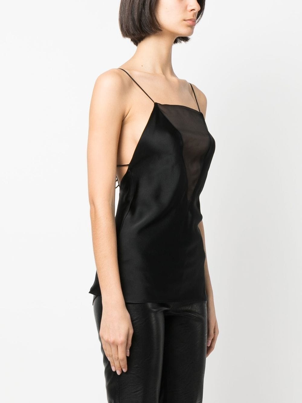 semi-sheer panel silk top - 3