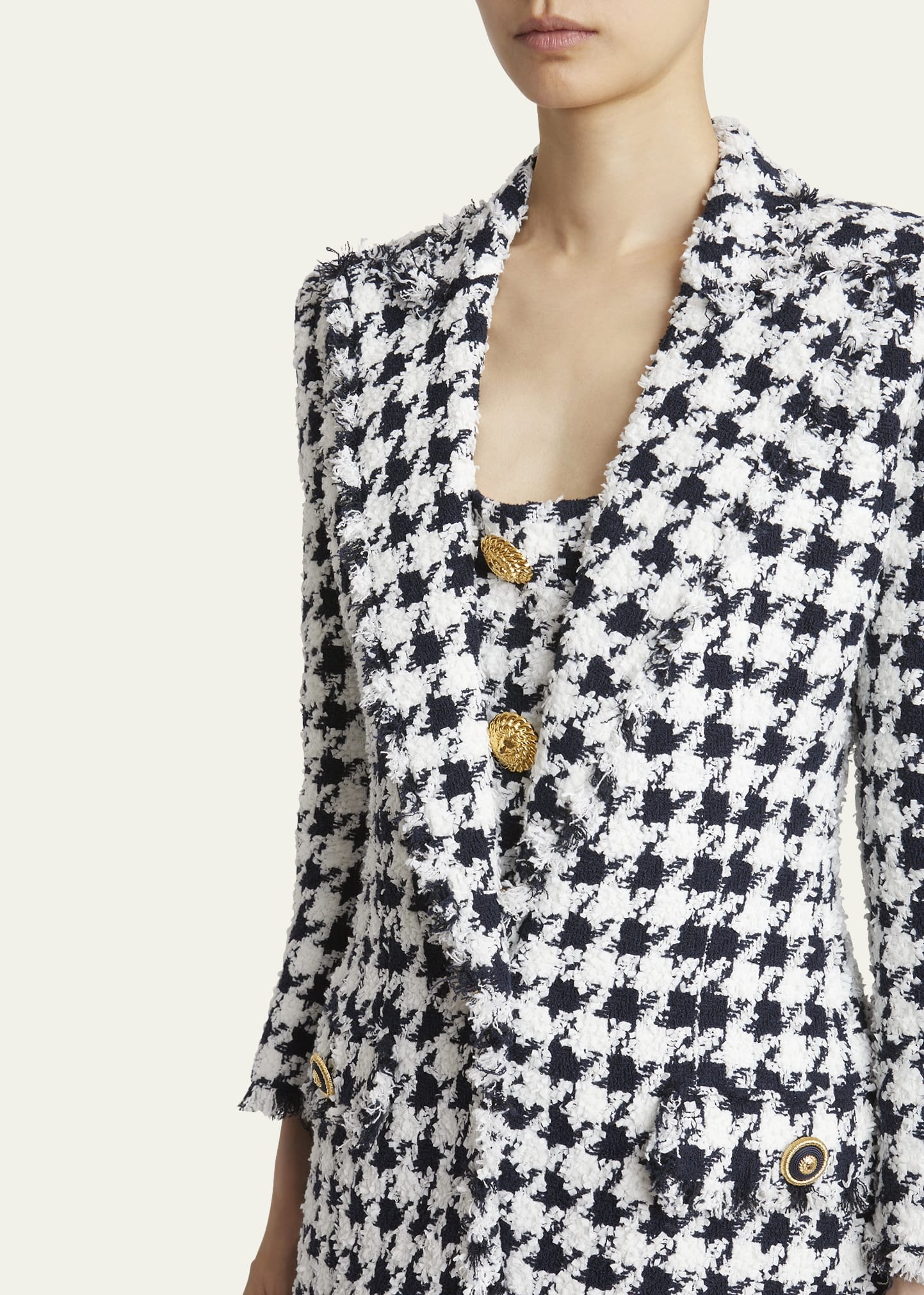 Long Tweed Houndstooth Blazer - 5