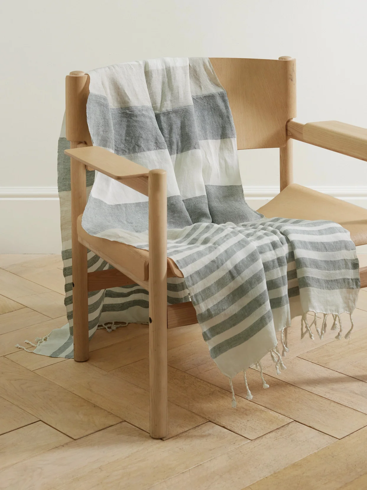 Fringed Striped Linen Throw - 1