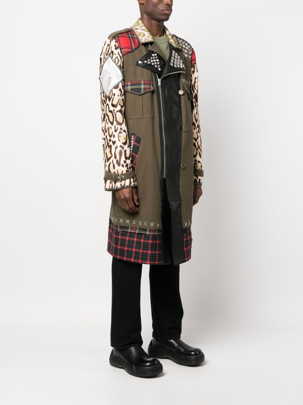patchwork biker-style coat - 3