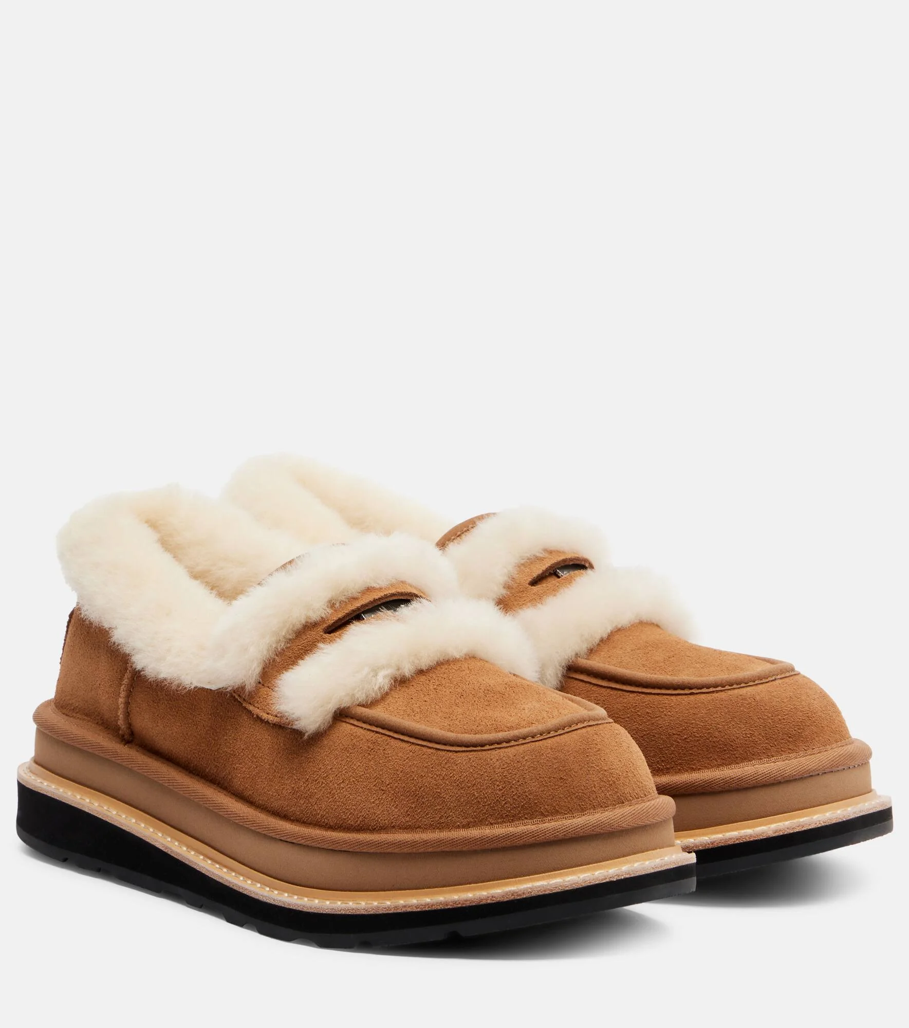 x UGG suede and shearling penny loafers - 1