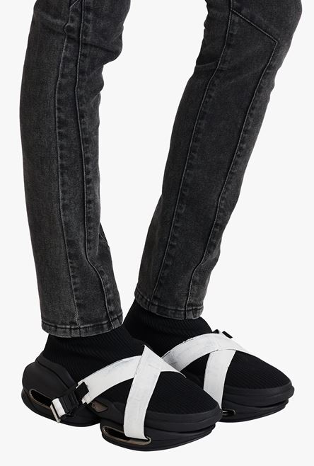 Black and white knit B-Bold high-top sneakers with straps - 8