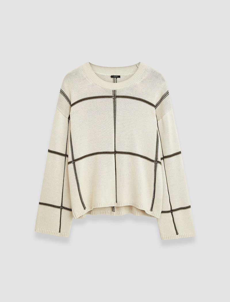 Grid Cotton Silk Crew Neck Jumper 1