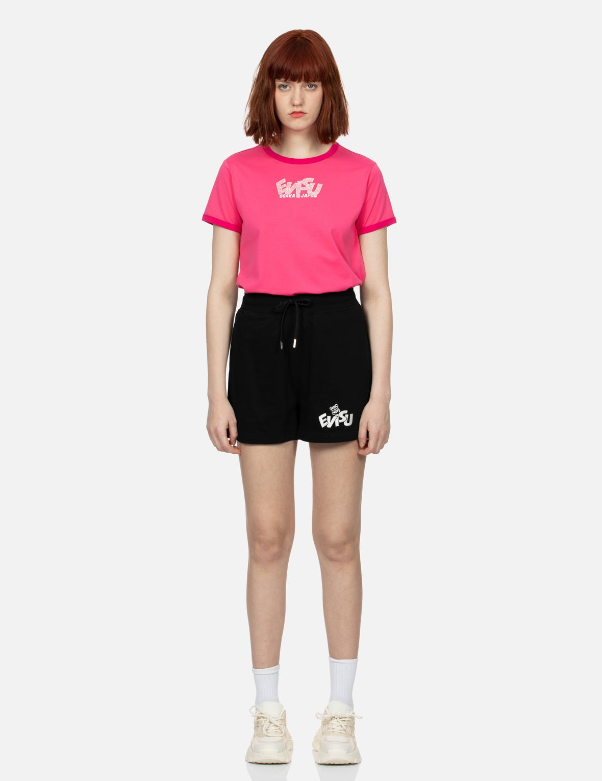 Color-blocking Daruma and Fortune Cat Daicock Print Loose Fit Sweat Shorts - 6