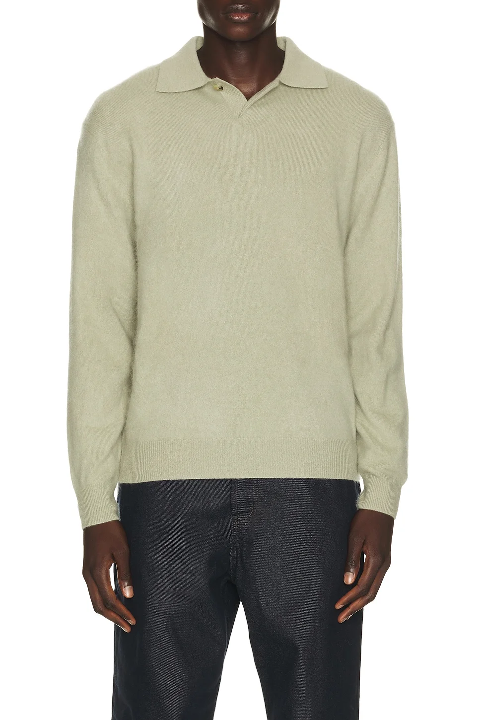 Brushed Cashmere Blend Polo Sweater - 1