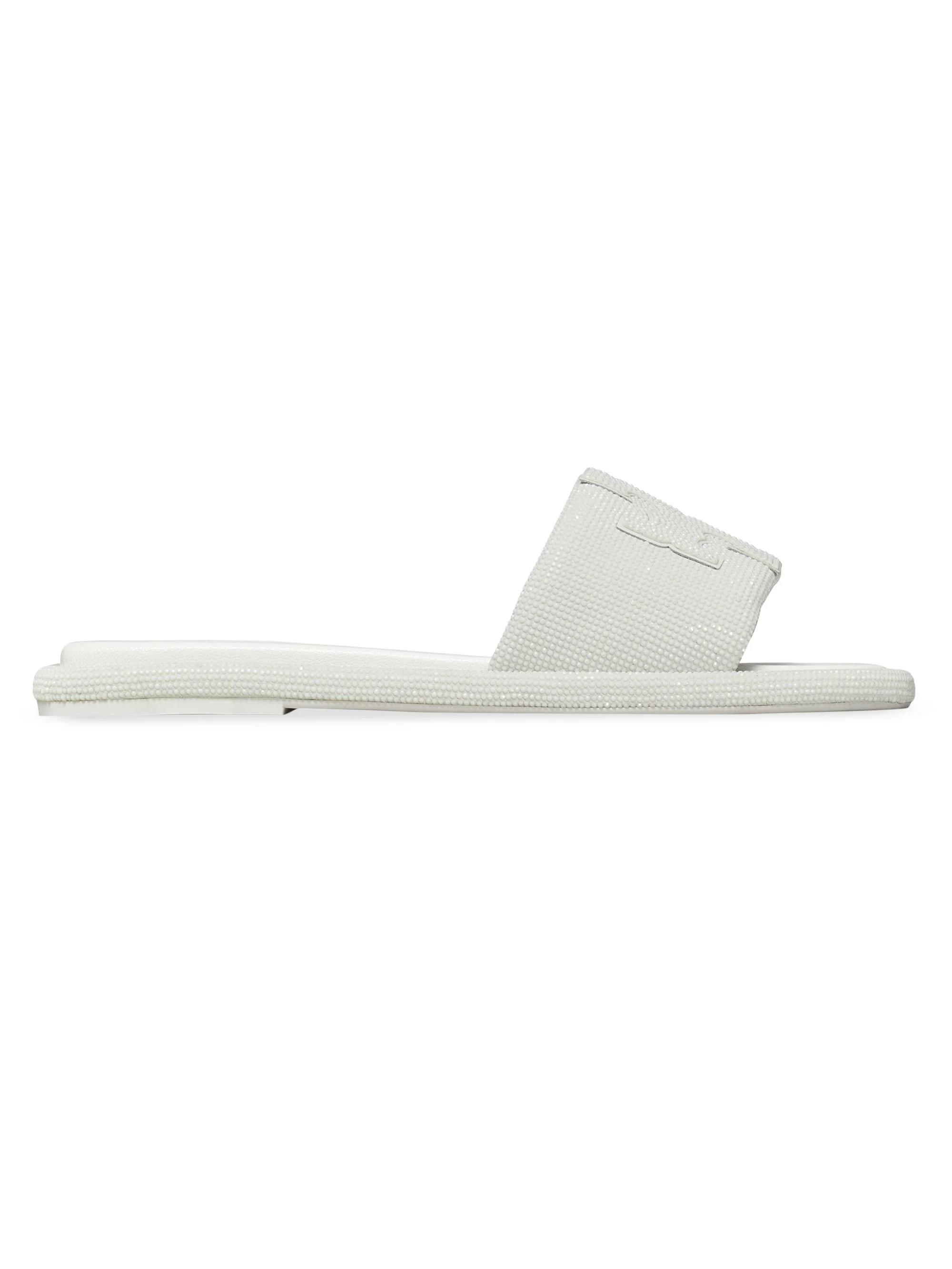 Women's Double-T Pavé Leather Slides - Optic White - 1
