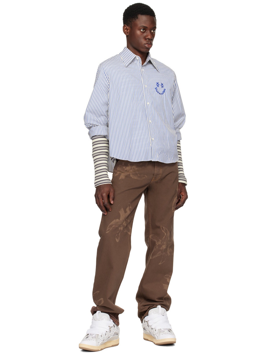 White & Blue Smiley Stripe Shirt - 5