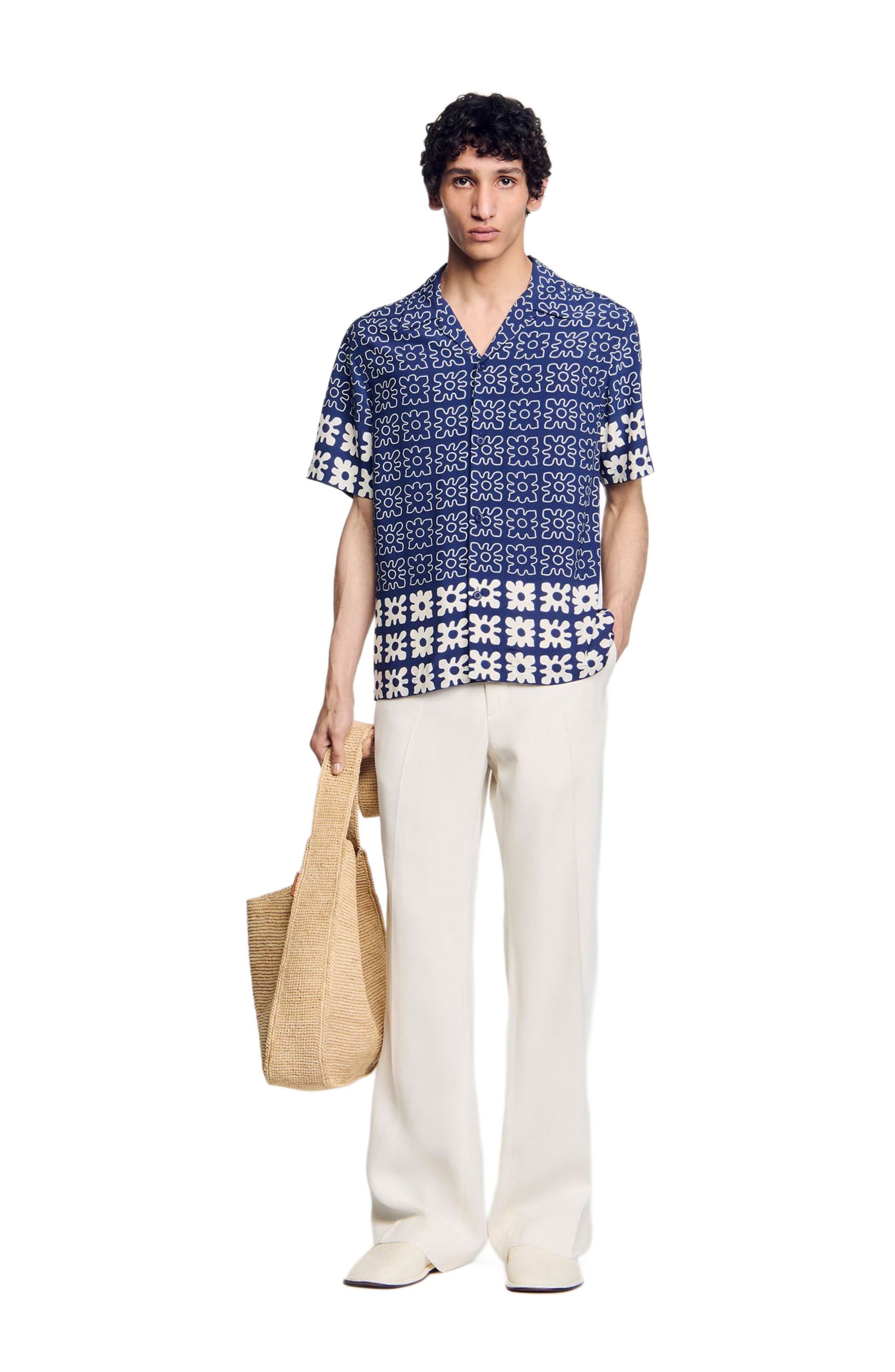 SANDRO Floral motif shirt in Midnight Blue at Nordstrom - 6