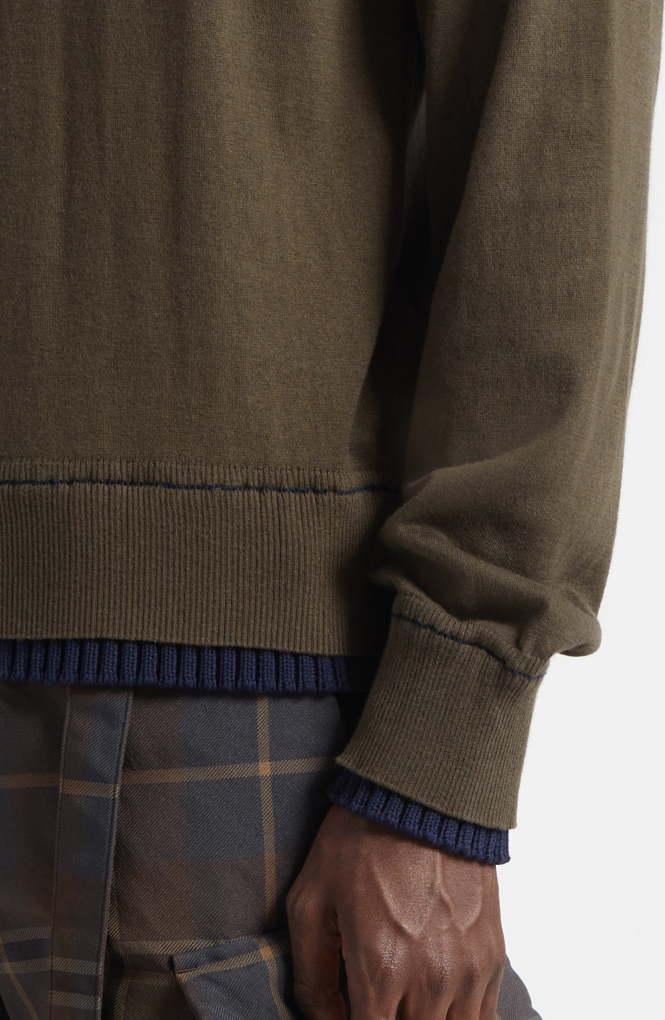 Sacai Layered Cotton & Cashmere Crewneck Sweater in Khaki/Navy at Nordstrom - 4