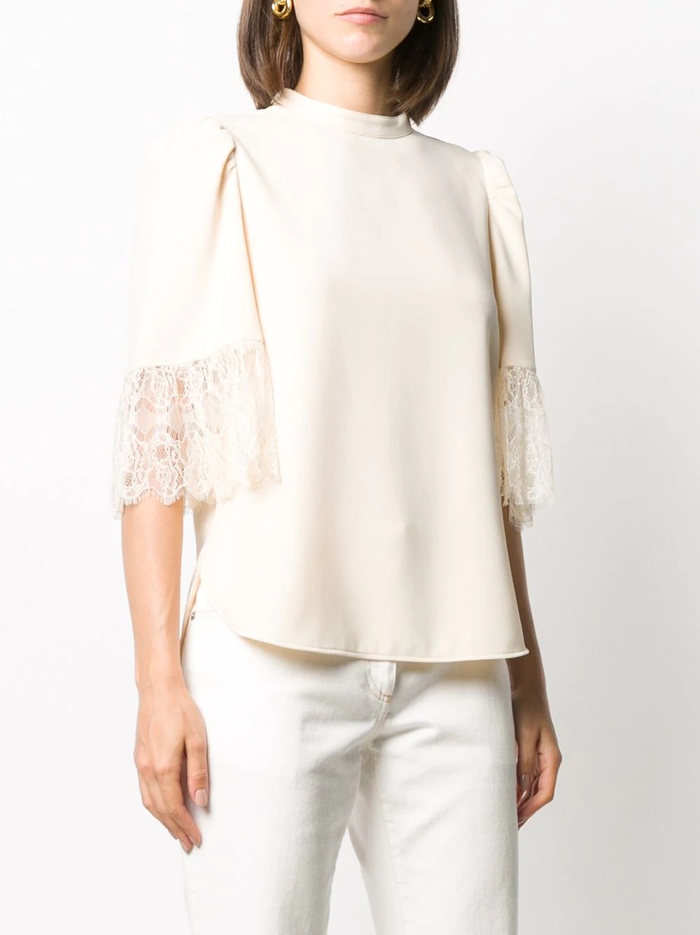 lace-panelled crepe blouse - 3