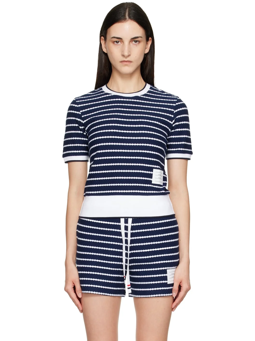 Navy Striped Honeycomb Rib T-shirt - 1