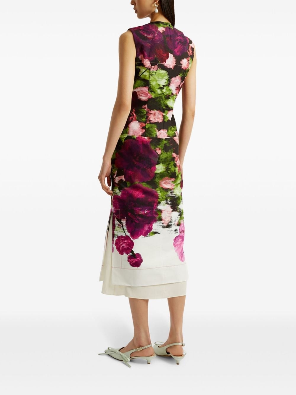 floral-print pencil silk midi dress - 4