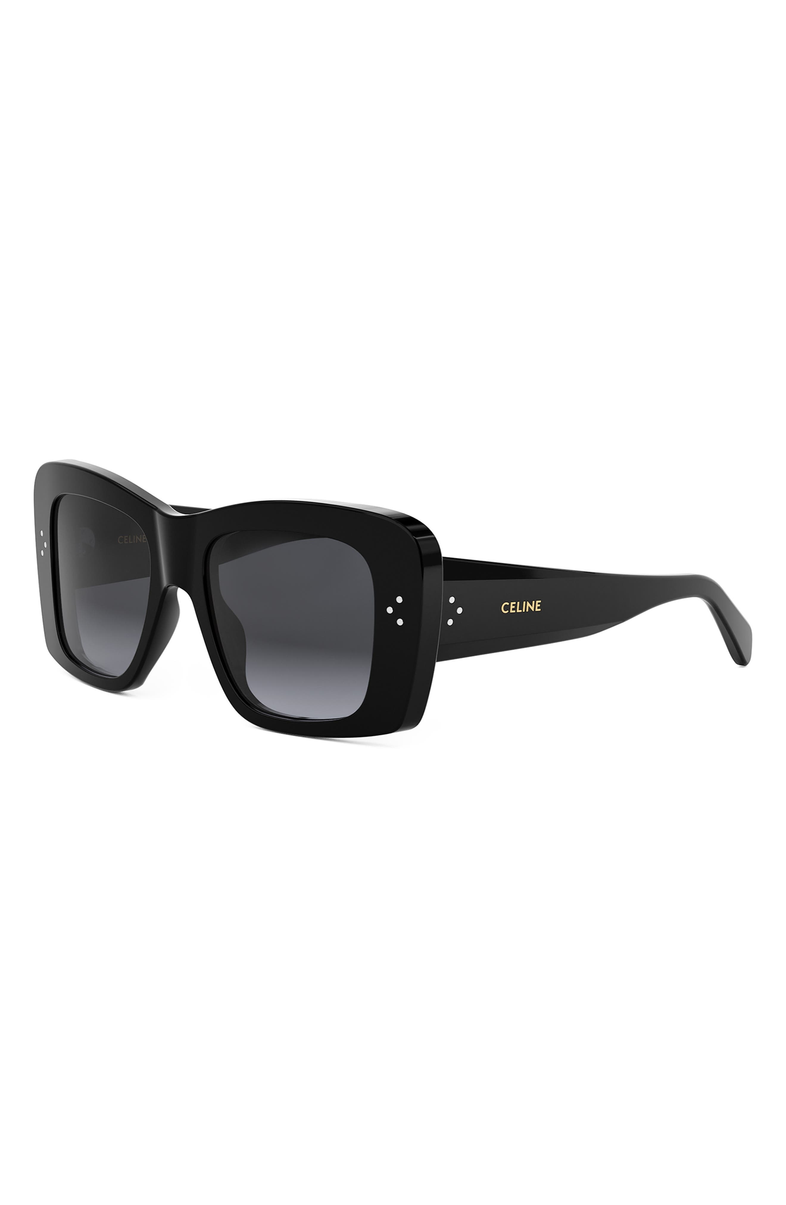 CELINE Bold 3 Dots 53mm Geometric Sunglasses in Shiny Black /Gradient Smoke at Nordstrom - 2