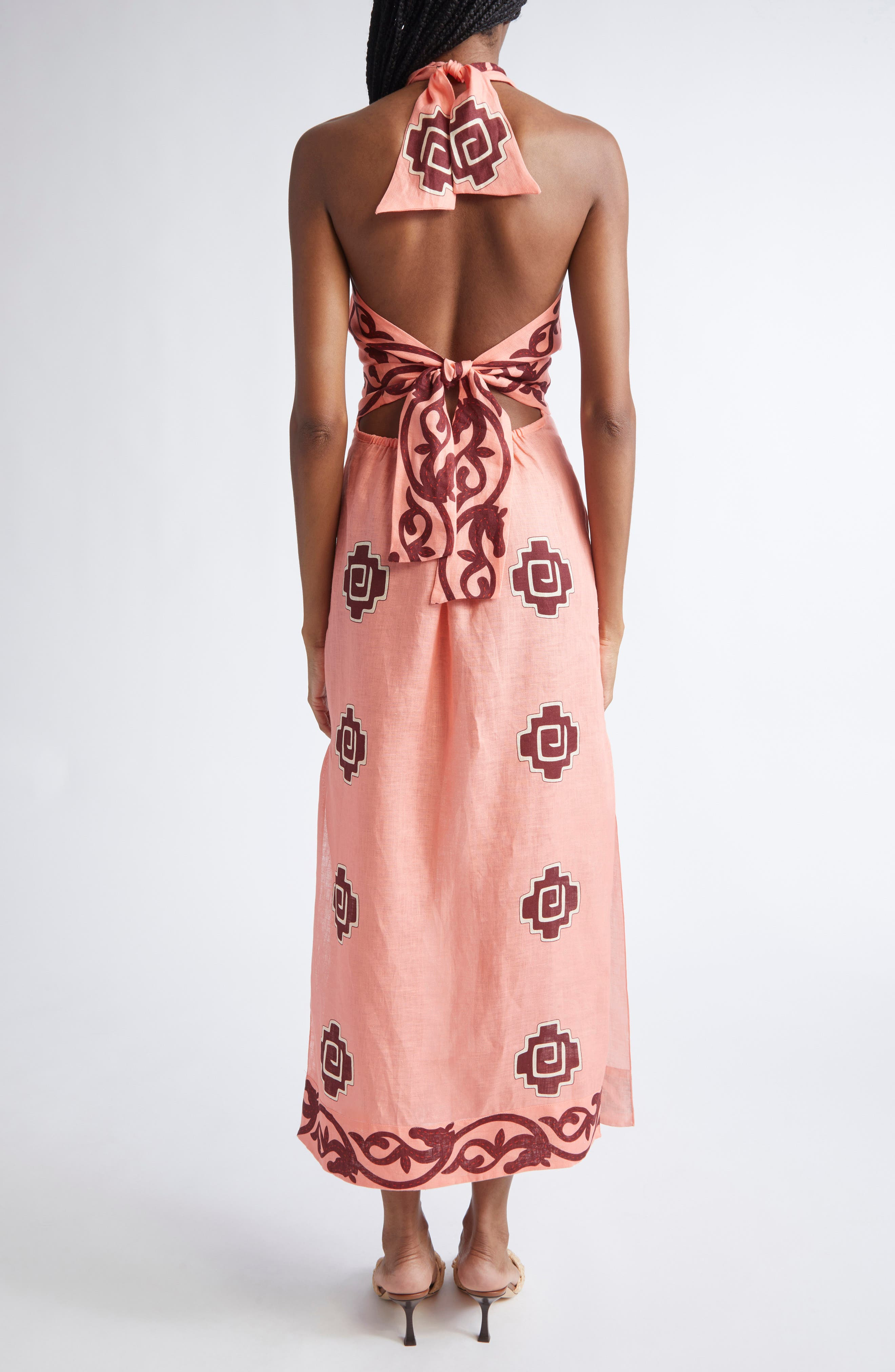Johanna Ortiz Energetic Patterns Linen Halter Dress in Pink /Wine/Red at Nordstrom - 2
