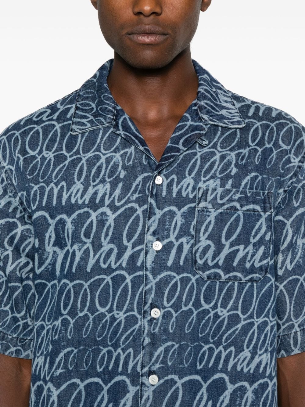 echoes-print denim shirt - 5