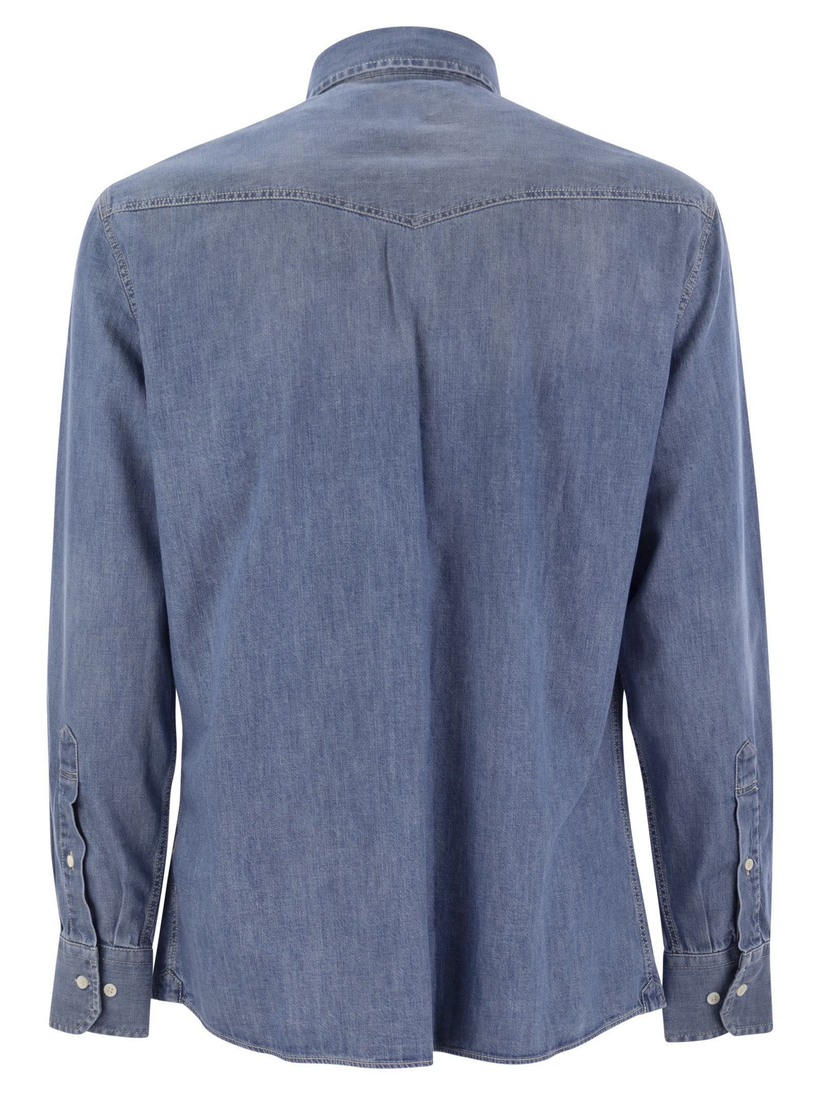 Brunello Cucinelli Men Easy Fit Shirt In Light Cotton Denim - 2