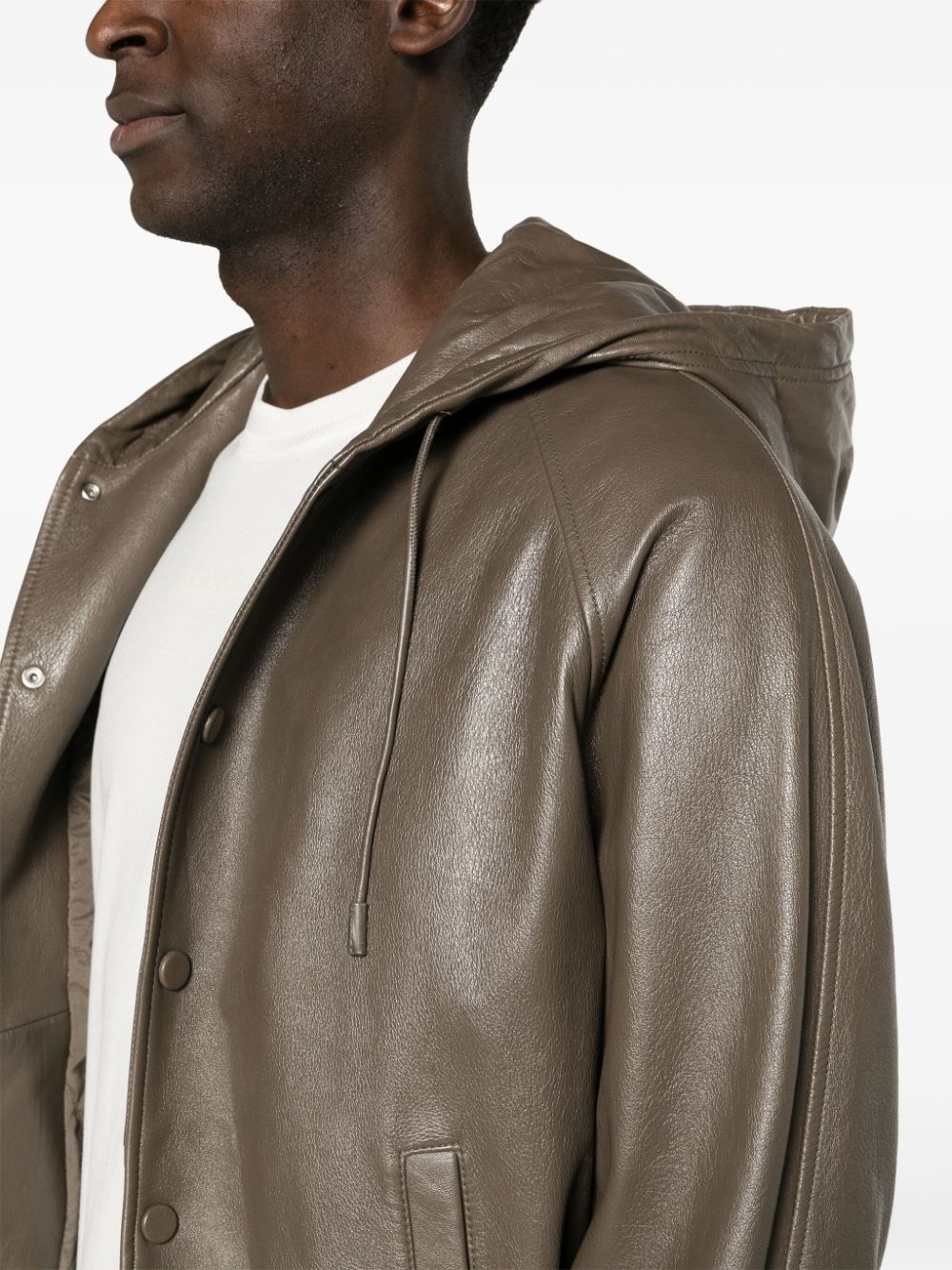 hooded leather bomber jacket - 5