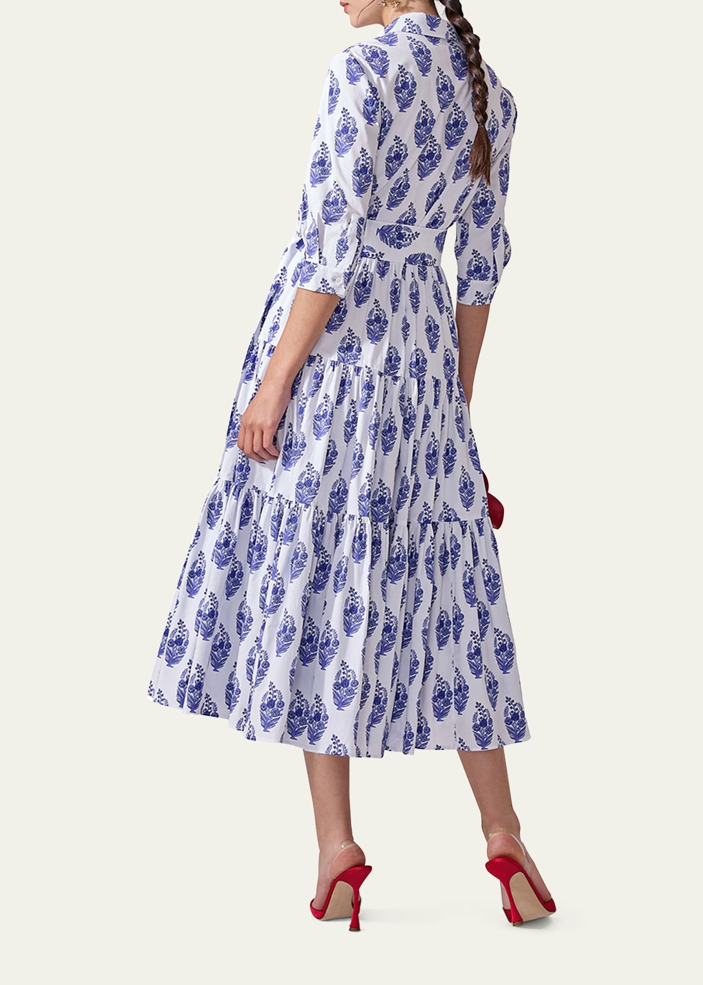 3/4-Sleeve Tiered Midi Shirtdress - 3