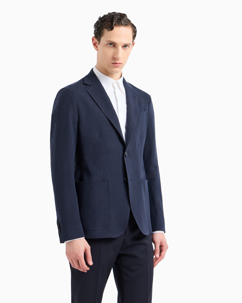 GIORGIO ARMANI Upton line single-breasted jacket in pure linen canvas outlook
