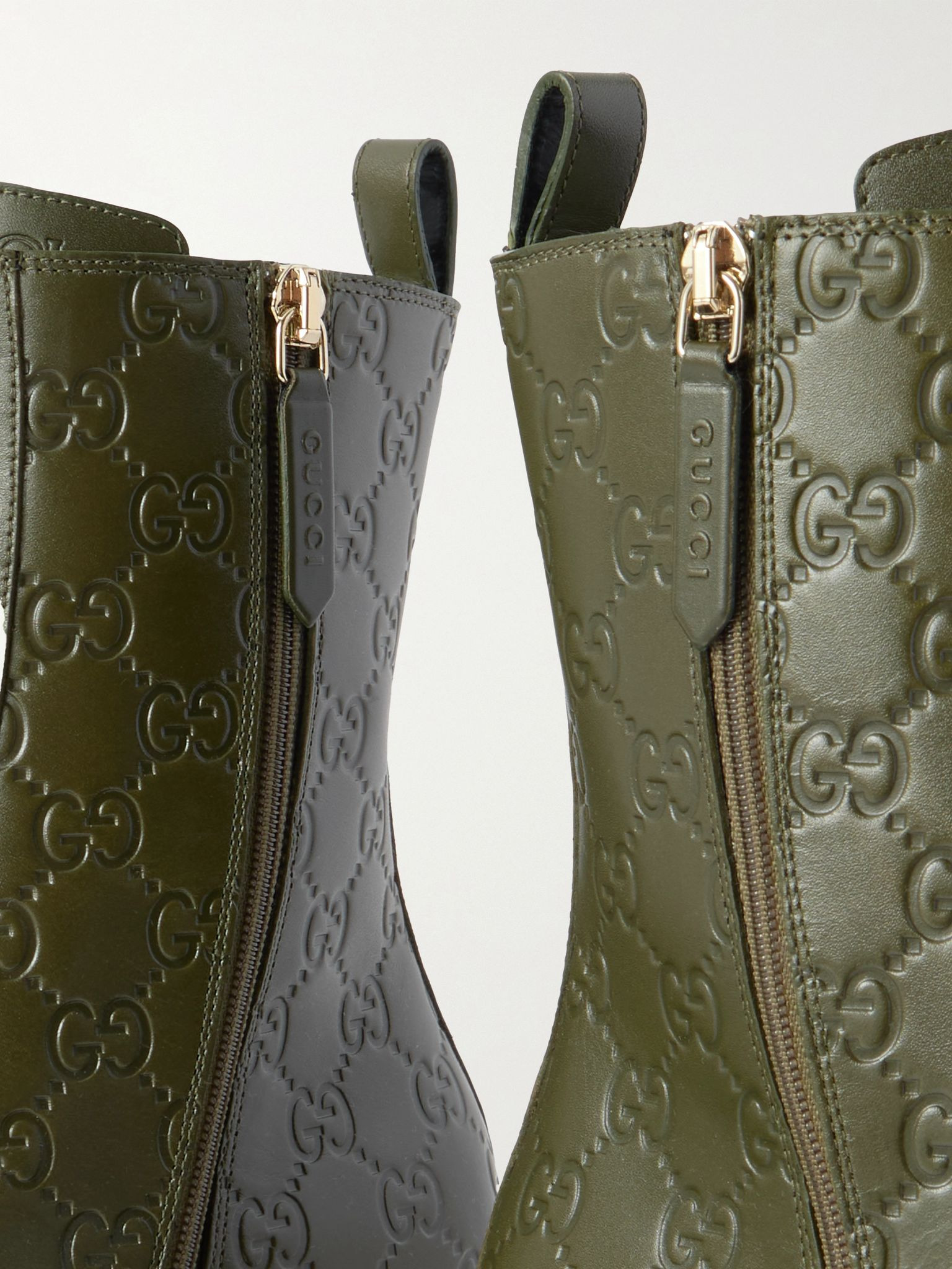 GG Marmont debossed leather platform ankle boots Green - 4
