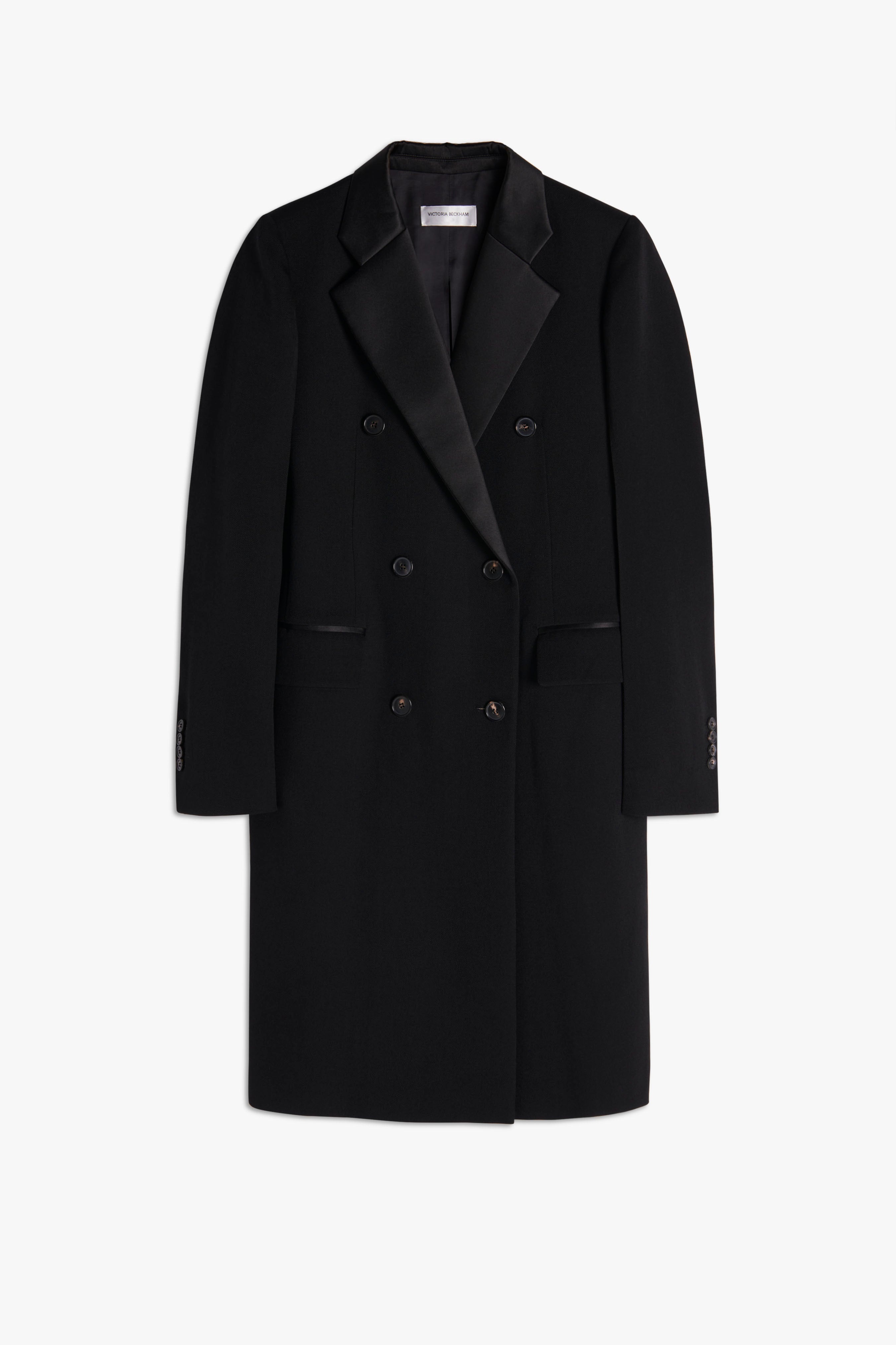 Double Breasted Tuxedo Coat in Black - 1