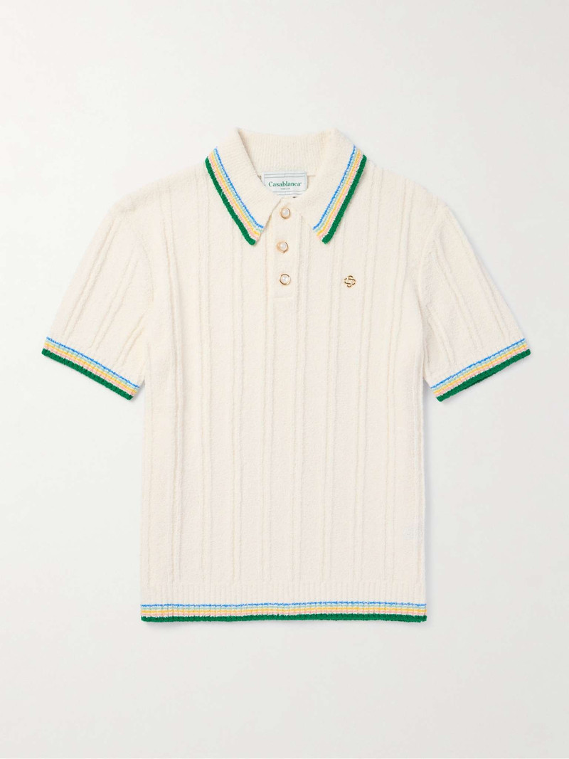 Logo-Embellished Ribbed Cotton-Blend Bouclé Polo Shirt 1