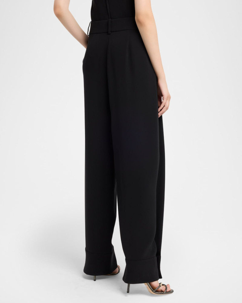 Pleated Silk Wide-Leg Cuffed Trousers 3