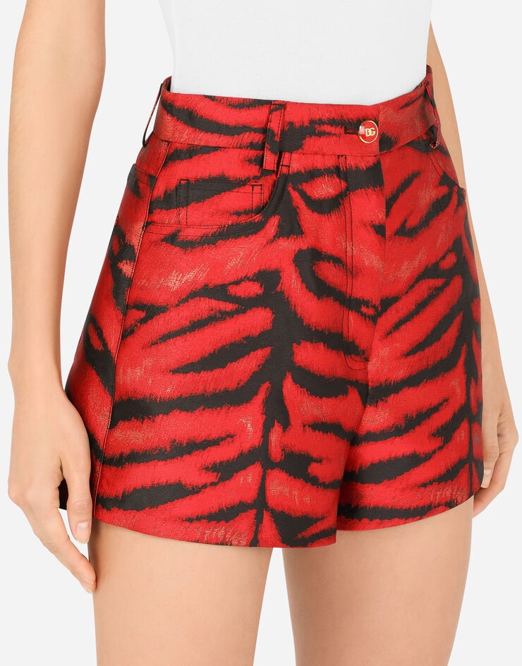 Tiger-print denim shorts - 4