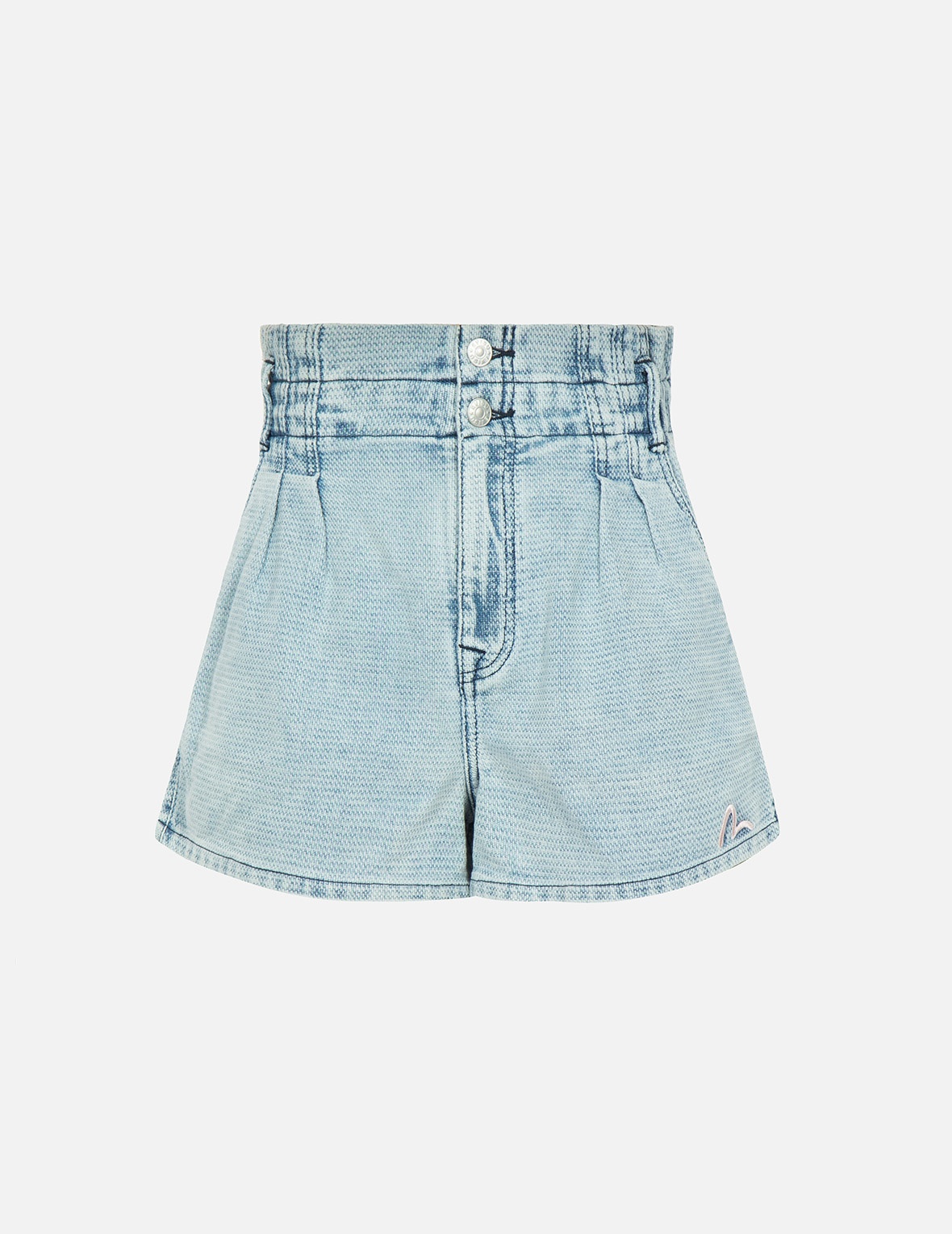 SEAGULL EMBROIDERY TEXTURED JACQUARD DENIM SHORTS - 1