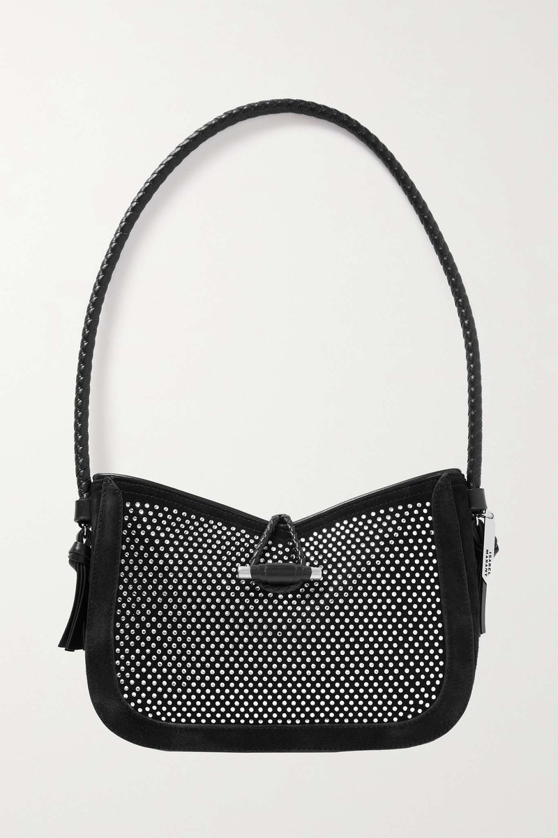 Crystal-embellished suede shoulder bag 1