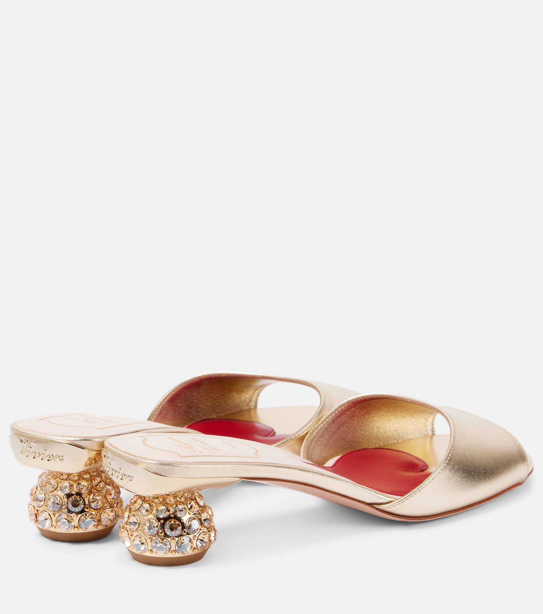 Embellished metallic leather mules - 2
