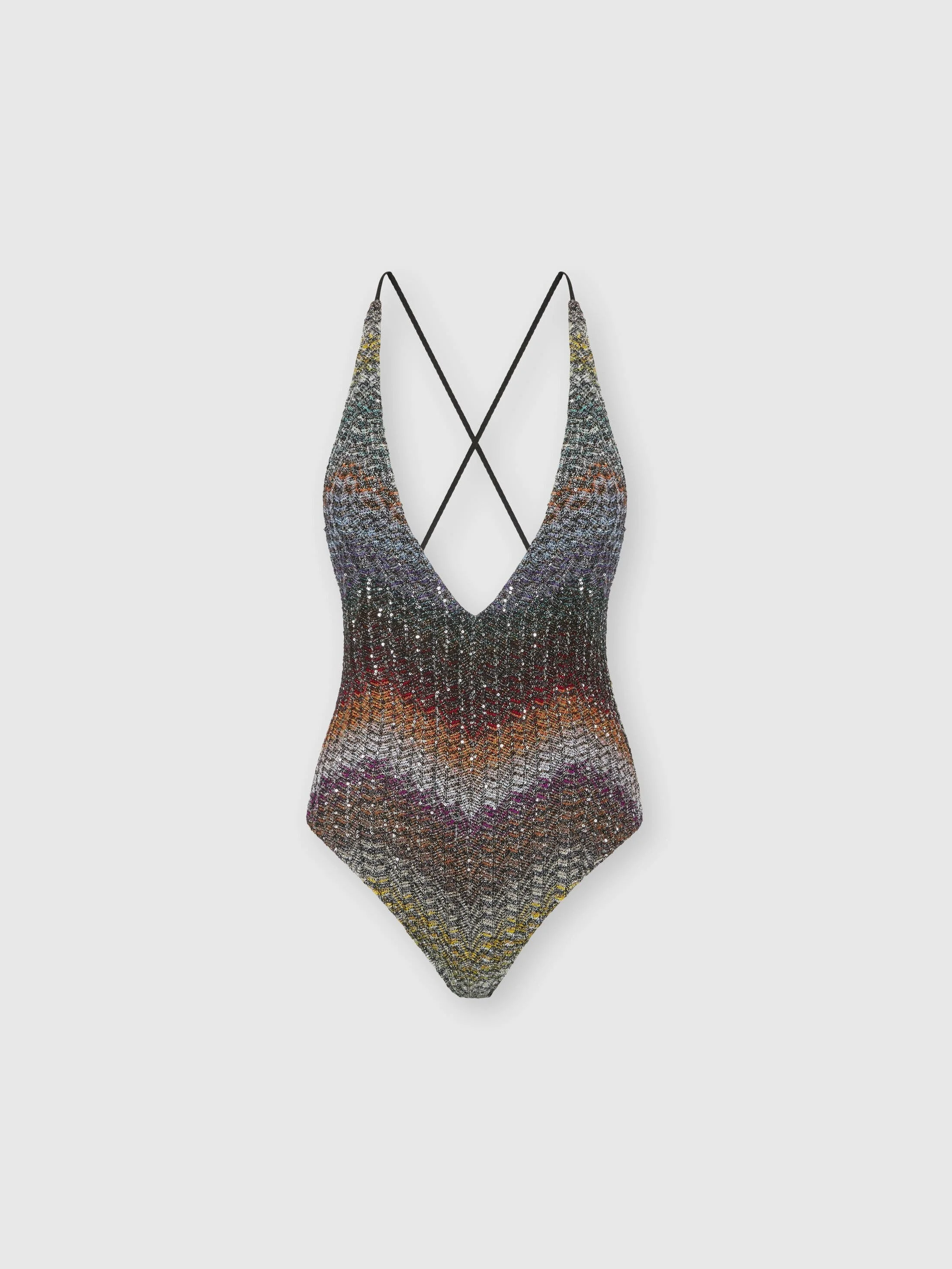 Missoni One-piece V-neck Swimsuit In A Greek-style Zigzag Knit With Sequins in Multicoloured at Nord - 1