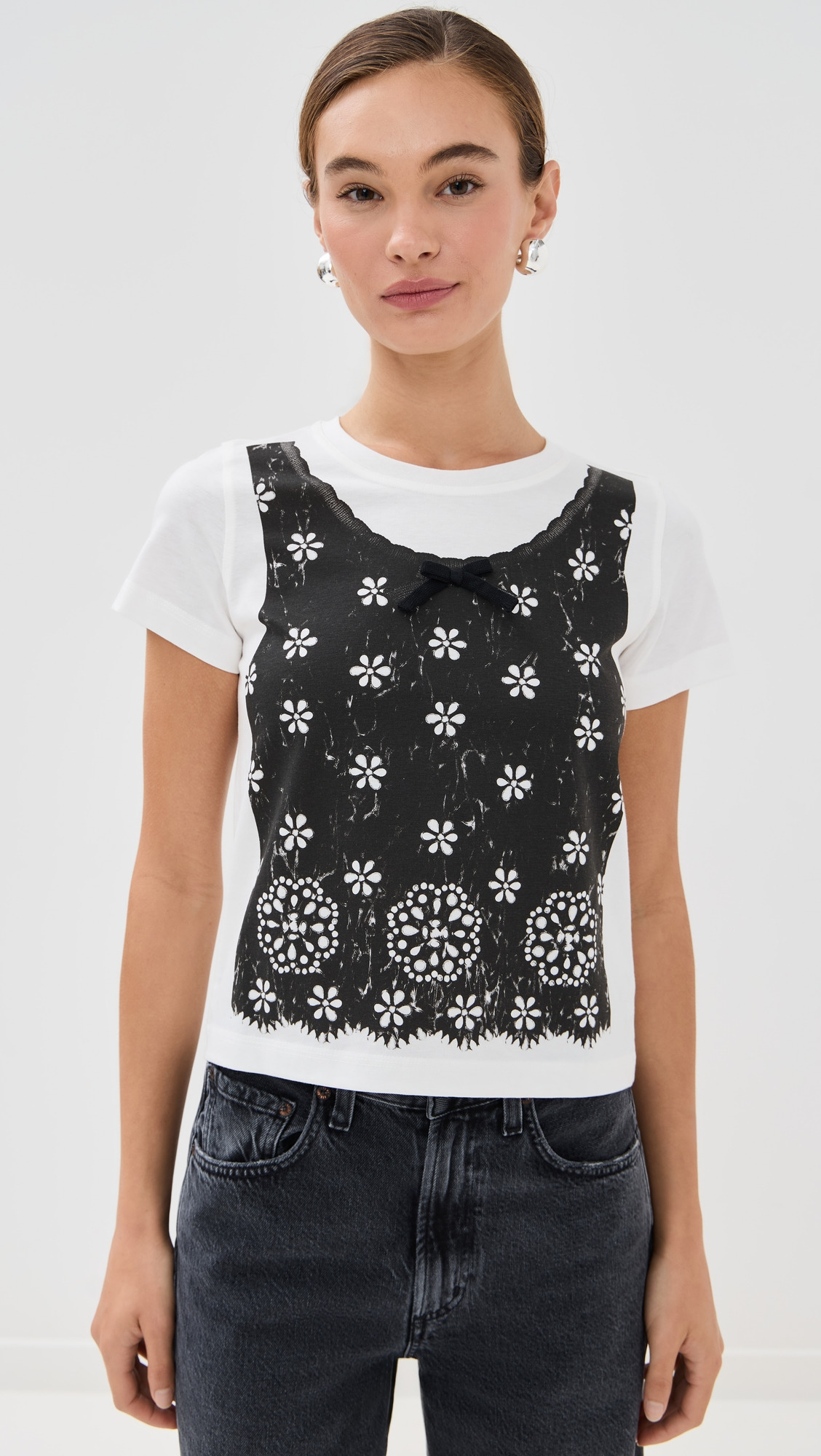 Trompe L'Oeil Eyelet Slim Tee - 6