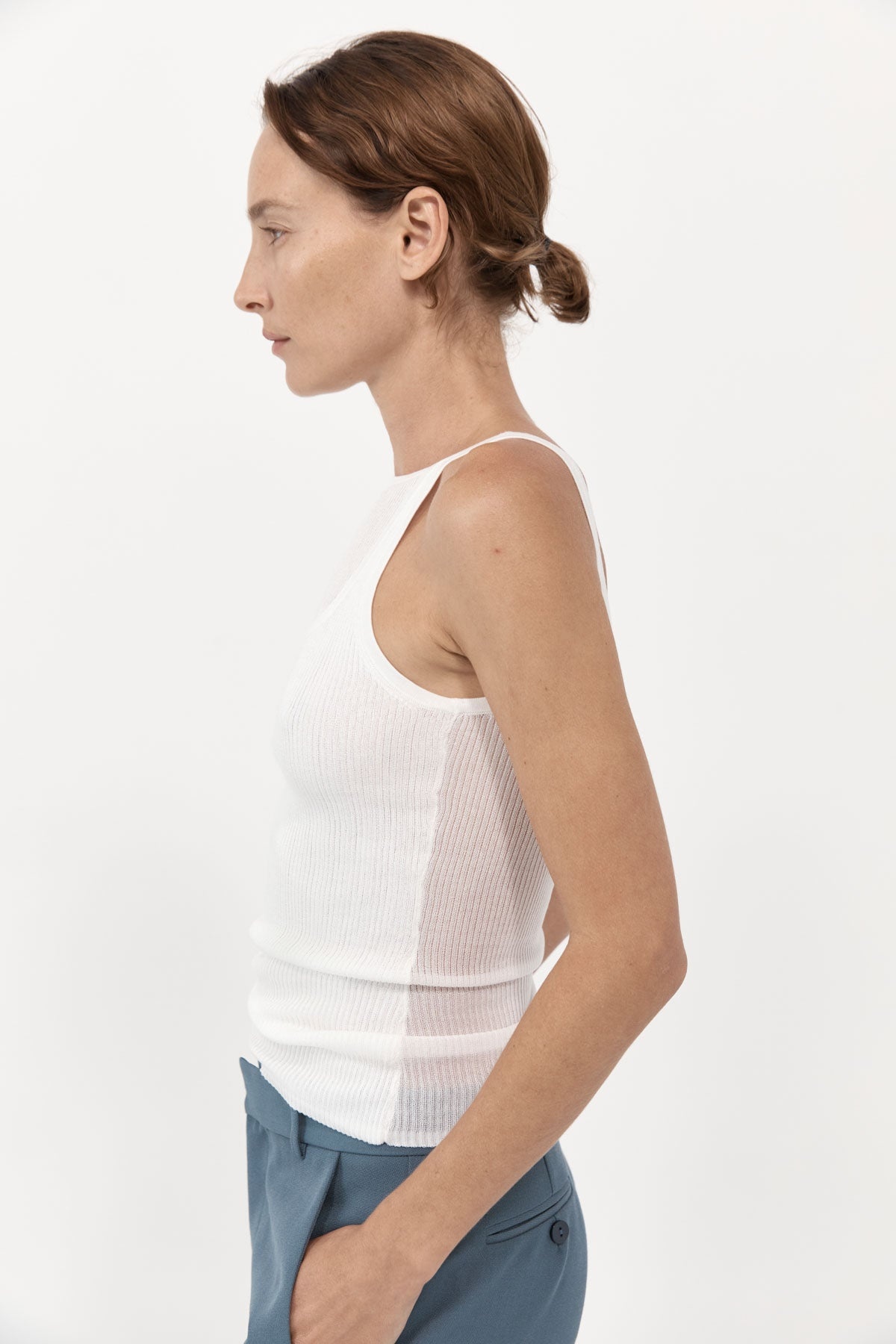 Double Layer Knit Singlet - White - 3