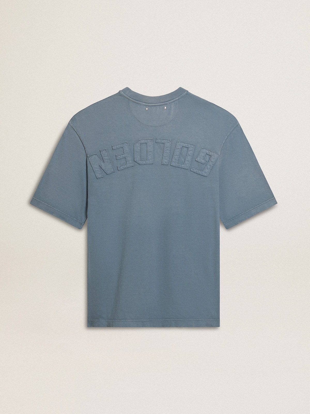 Unisex cotton T-shirt in baby blue with reverse print on the back - 2