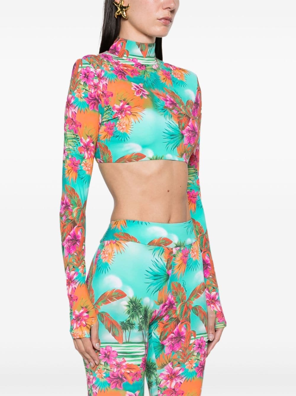 Hawaii-print crop top - 3
