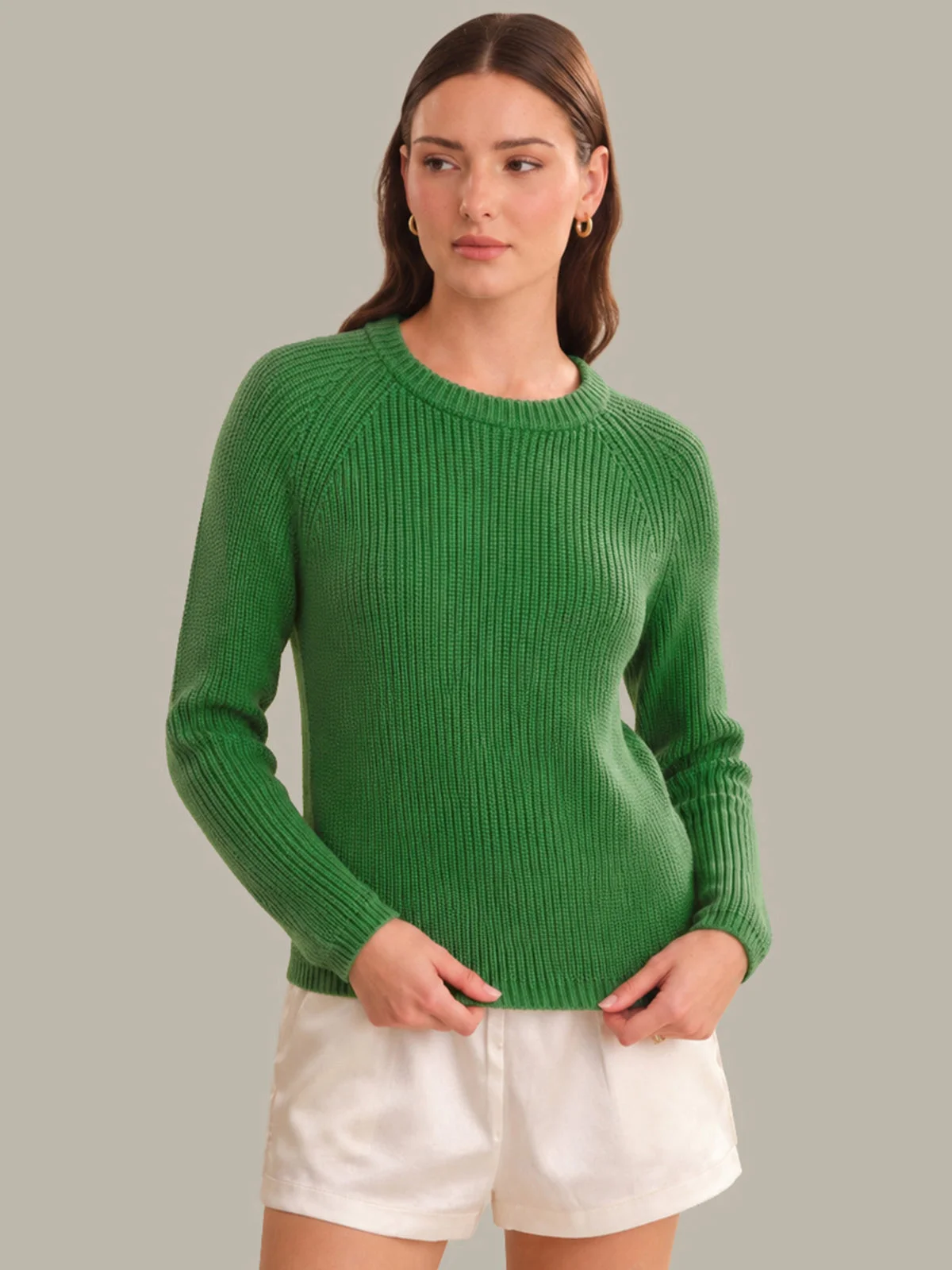 Jane: Crewneck Shaker Stitch Cotton Sweater - 1