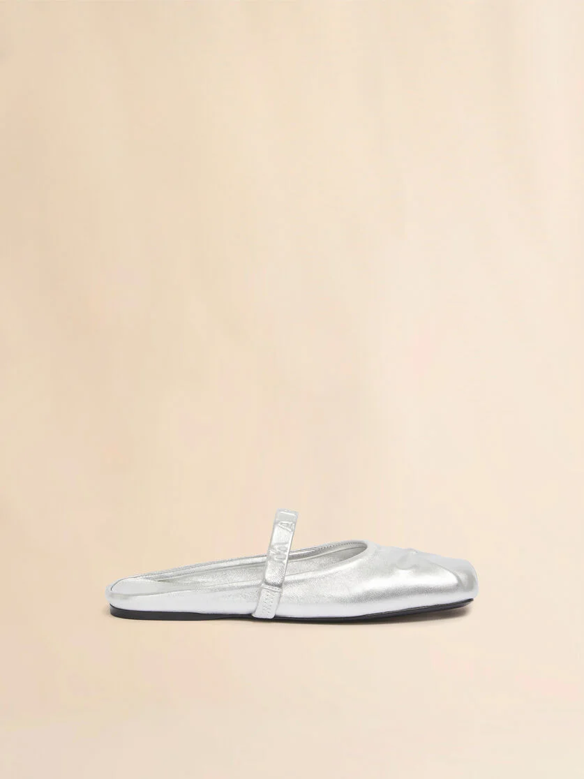 SILVER LEATHER LITTLE BOW SABOT BALLET FLAT - 1