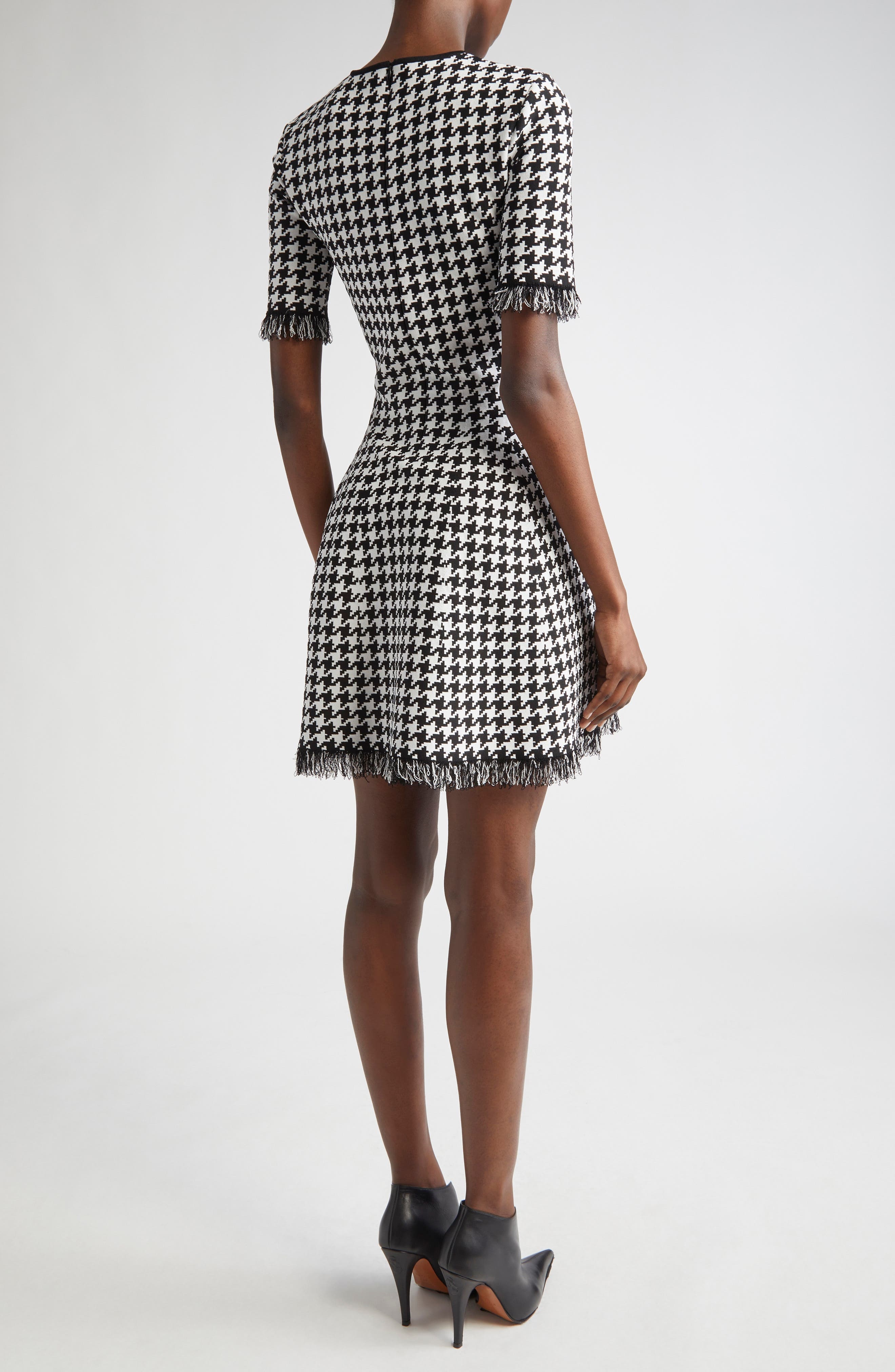 McQueen Houndstooth Check Fit & Flare Minidress in Black/Ivory at Nordstrom - 2