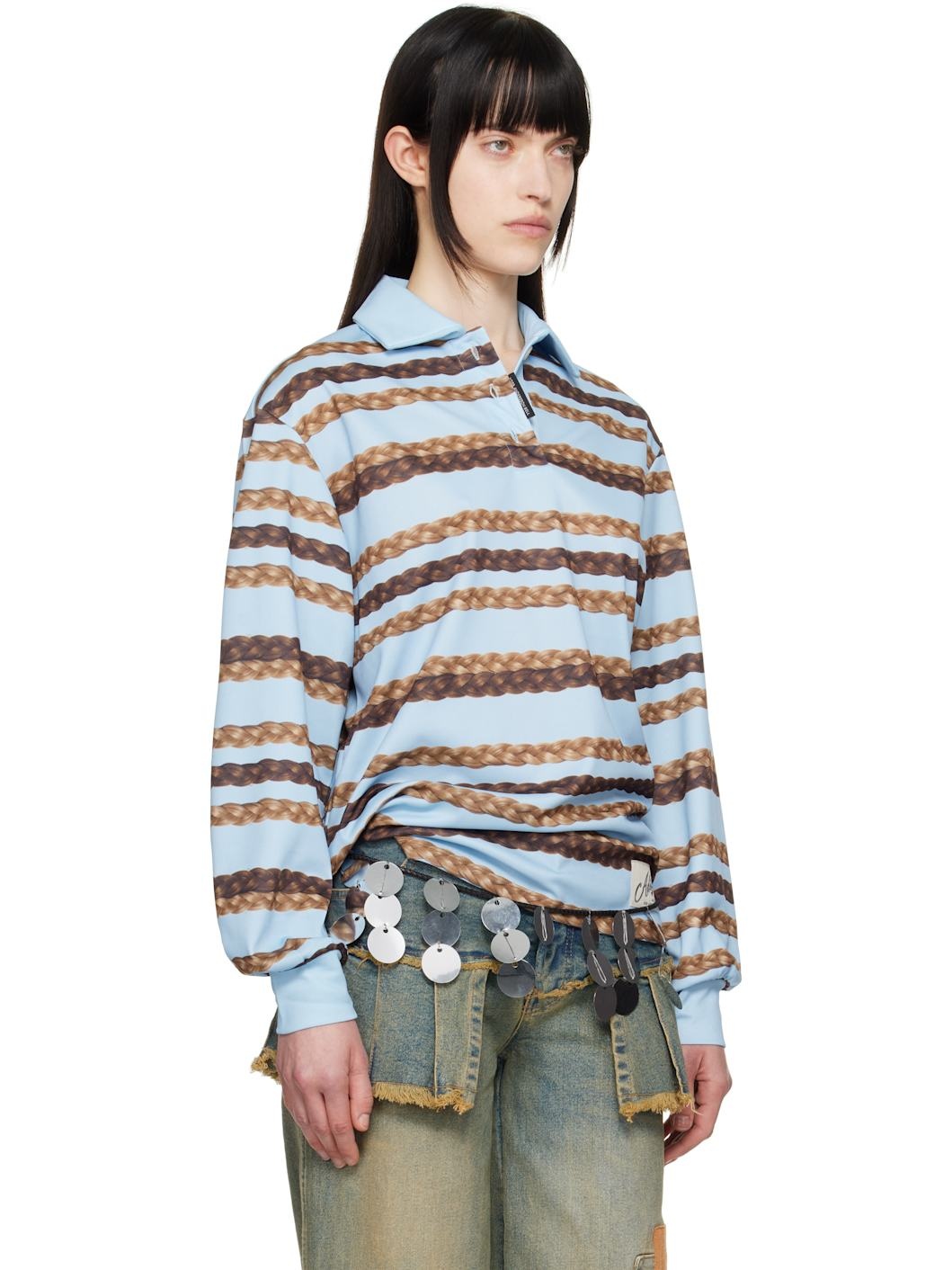 Blue Hair Braid Stripe Polo - 2