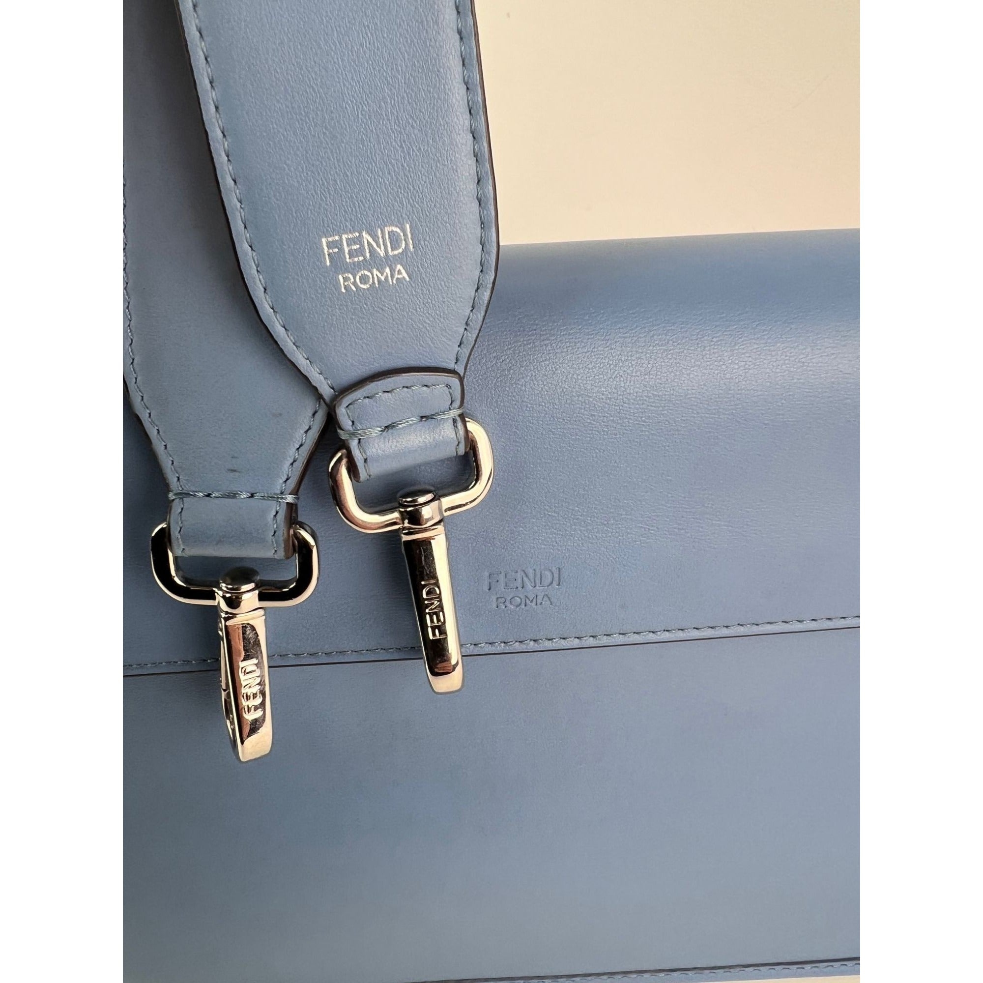 Fendi F Kan 1 Medium Blue Leather Shoulder Hand Bag - 12