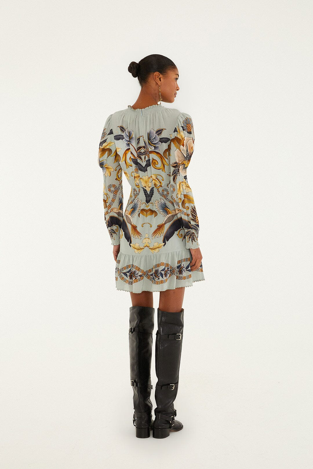 Blue Snake Garden Long Sleeve Mini Dress - 4