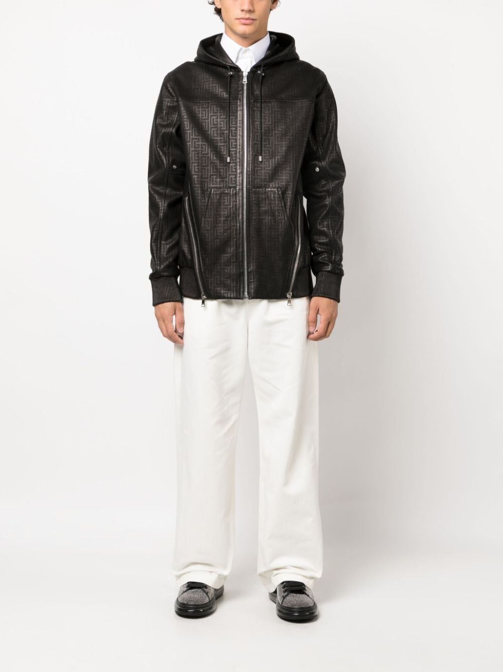 monogram laser-cut leather hoodie - 2