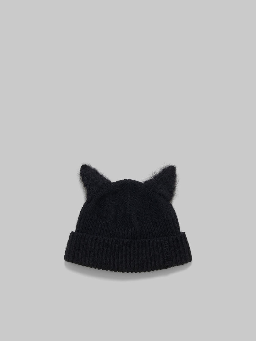 BLACK WOOL BEANIE WITH MOHAIR EARS - 1