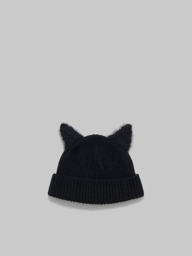 BLACK WOOL BEANIE WITH MOHAIR EARS 1