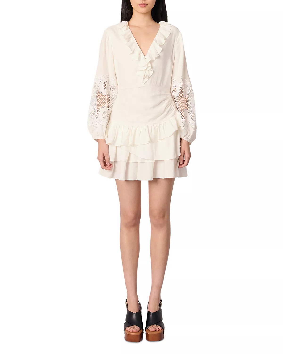 Ruffled and Embroidered Sleeve Dress - 7